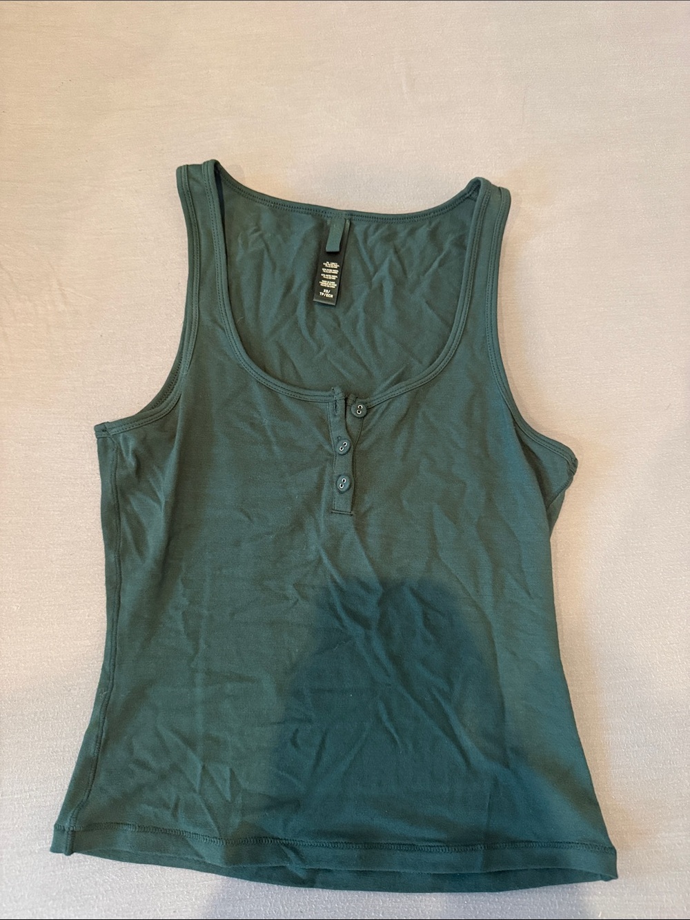 SKIMS Dark Green Scoop Neck Henley Tank